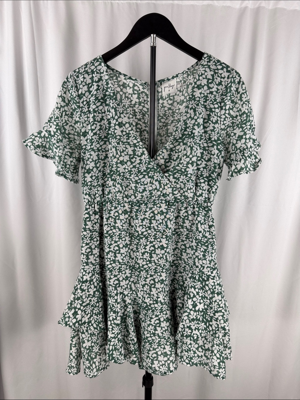 Princess Polly Green & White Floral Mini Dress | Size US 4 | Ruffle Hem